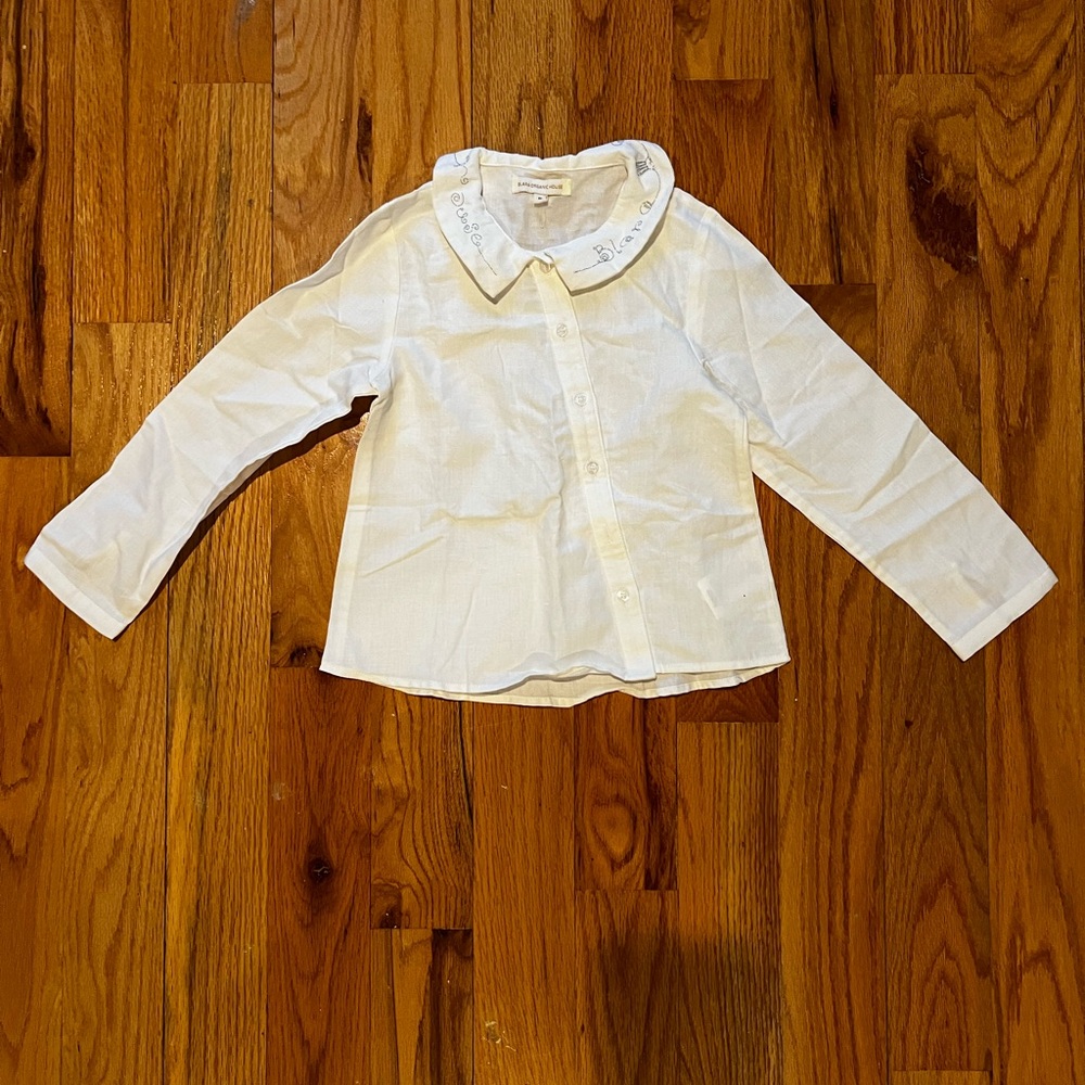 Blara organic house kid Linen Embroidery Collar Shirt size 6Y
